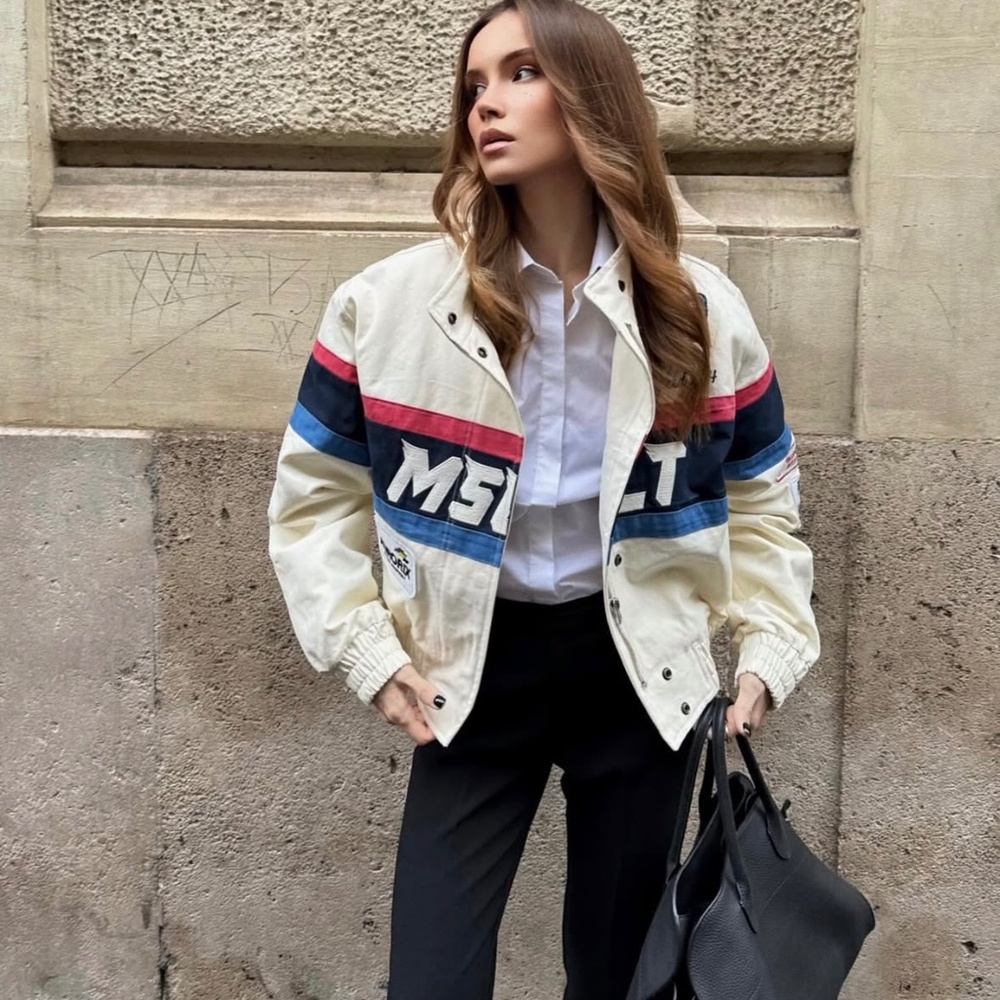 Mango selection premium quality cotton racing bomber jacket with patches